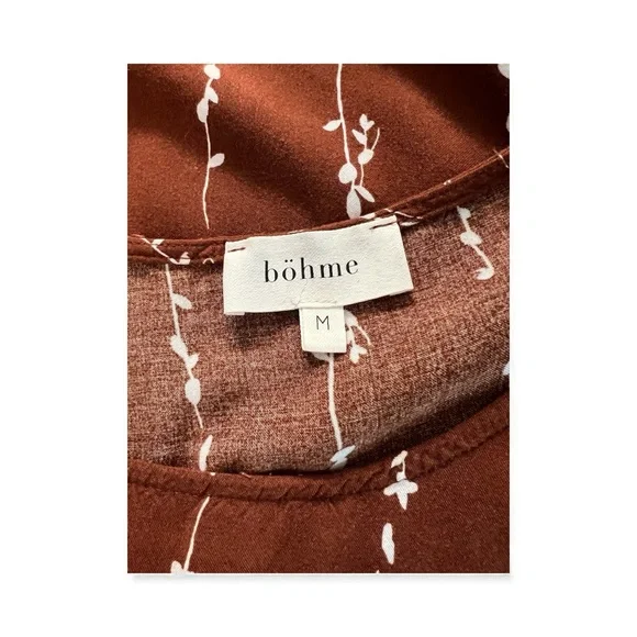 🌿🤎 EUC BOHME Brown Branch & Leaf Print Short Sleeve Top | Size Medium - Picture 4 of 4